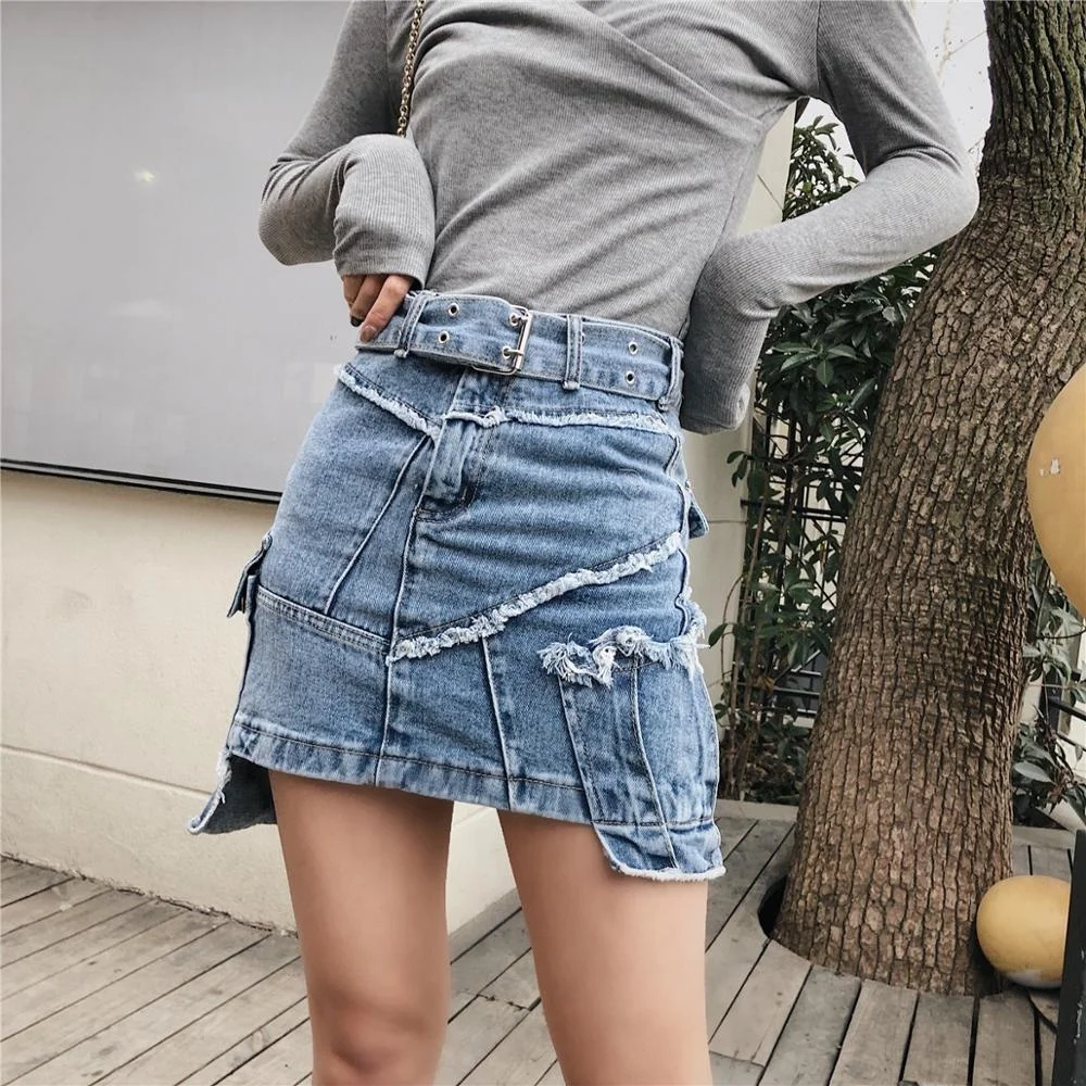 

B52825A Lady fashion spring summer new irregular high waist denim shorts