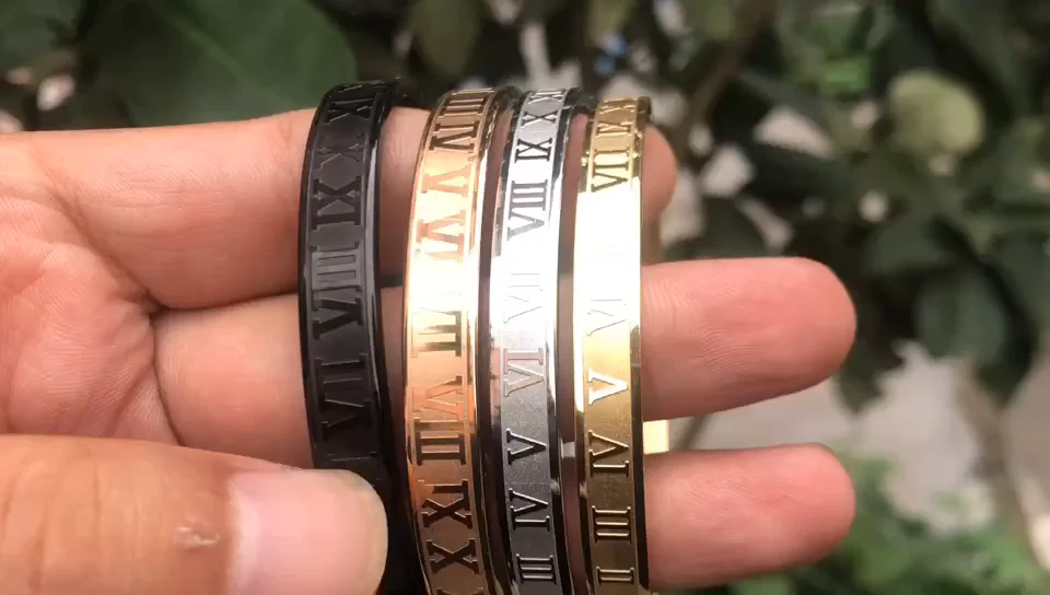 Hot Sell Titanium Stainless Steel Bangle Roman Numerals Gold