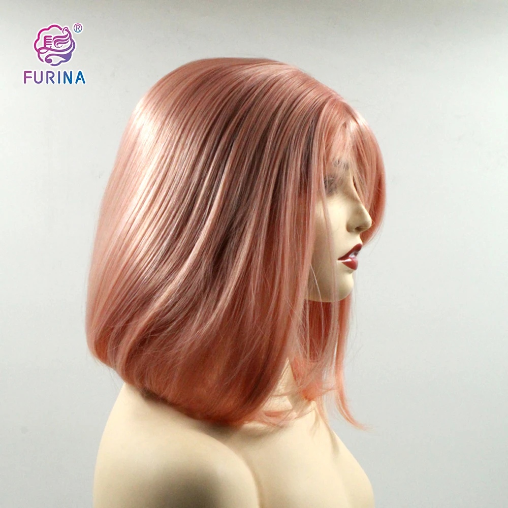 

Premium Korea fiber cheap manufacture 14inch pink short straight middle part synthetic bob wigs