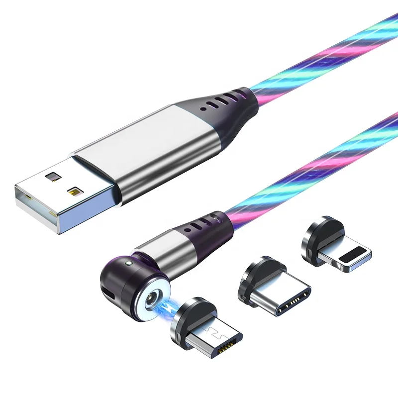 

2.4A 3 in 1 LED Luminous Flowing 540 Degree Rotation Type C USB Cable for iPhone Cable, White,green,blue,red