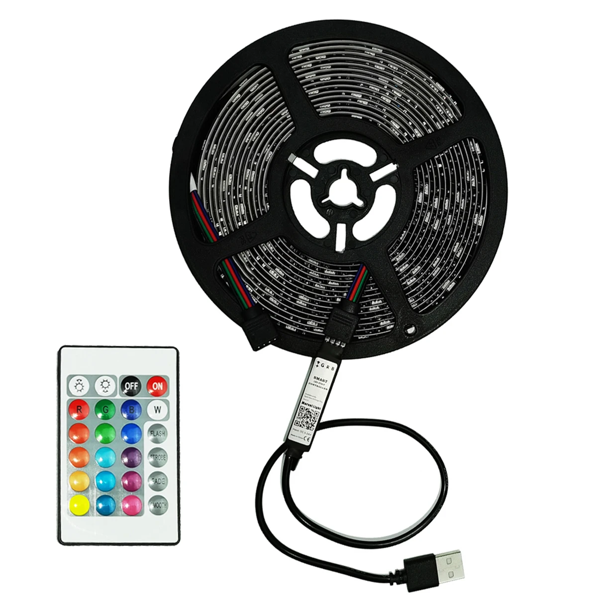 Factory Direct 5m LED TV Backlights 5V USB 30leds/m 5050 24keys Remote IP20 Flexible RGB LED Strip Lights for Home Decoration