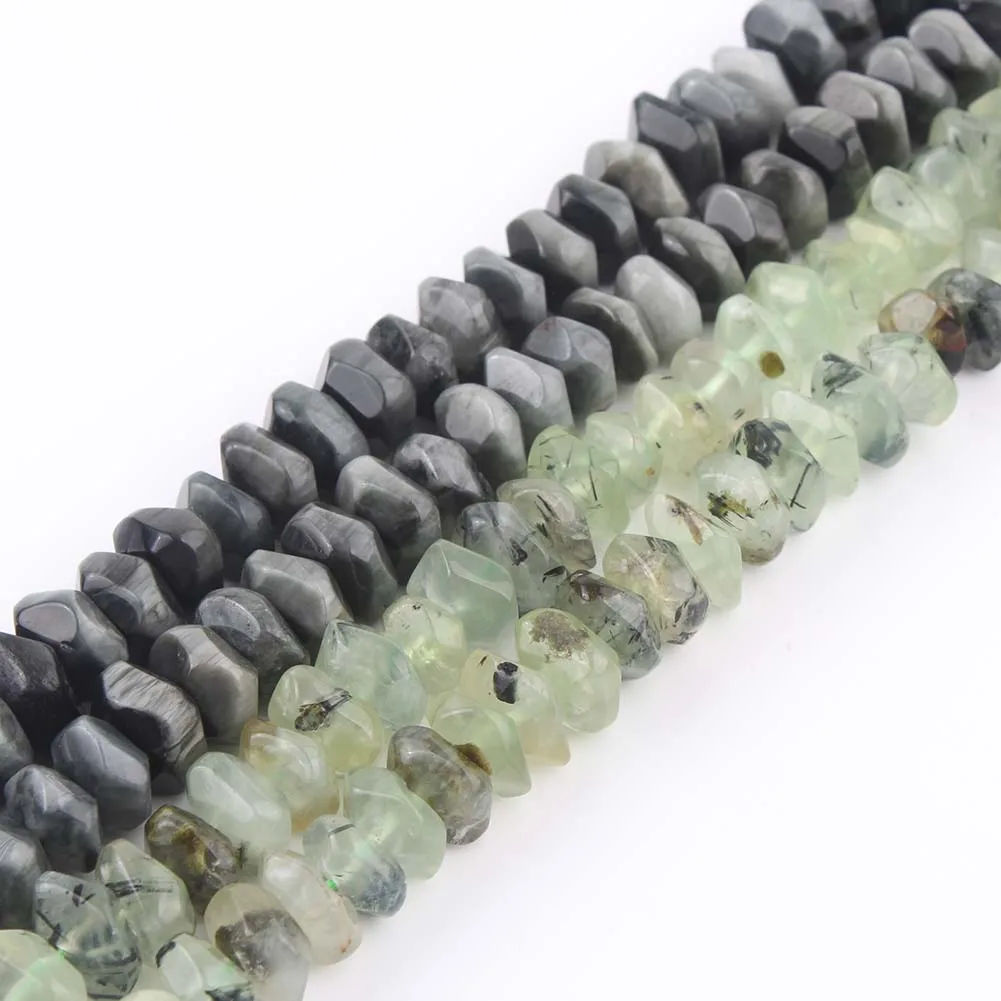 

Wholesale 6-11mm Natural Faceted Irregular Prehnite/ Haw's Eye Stone Loose Beads for Jewelry Making