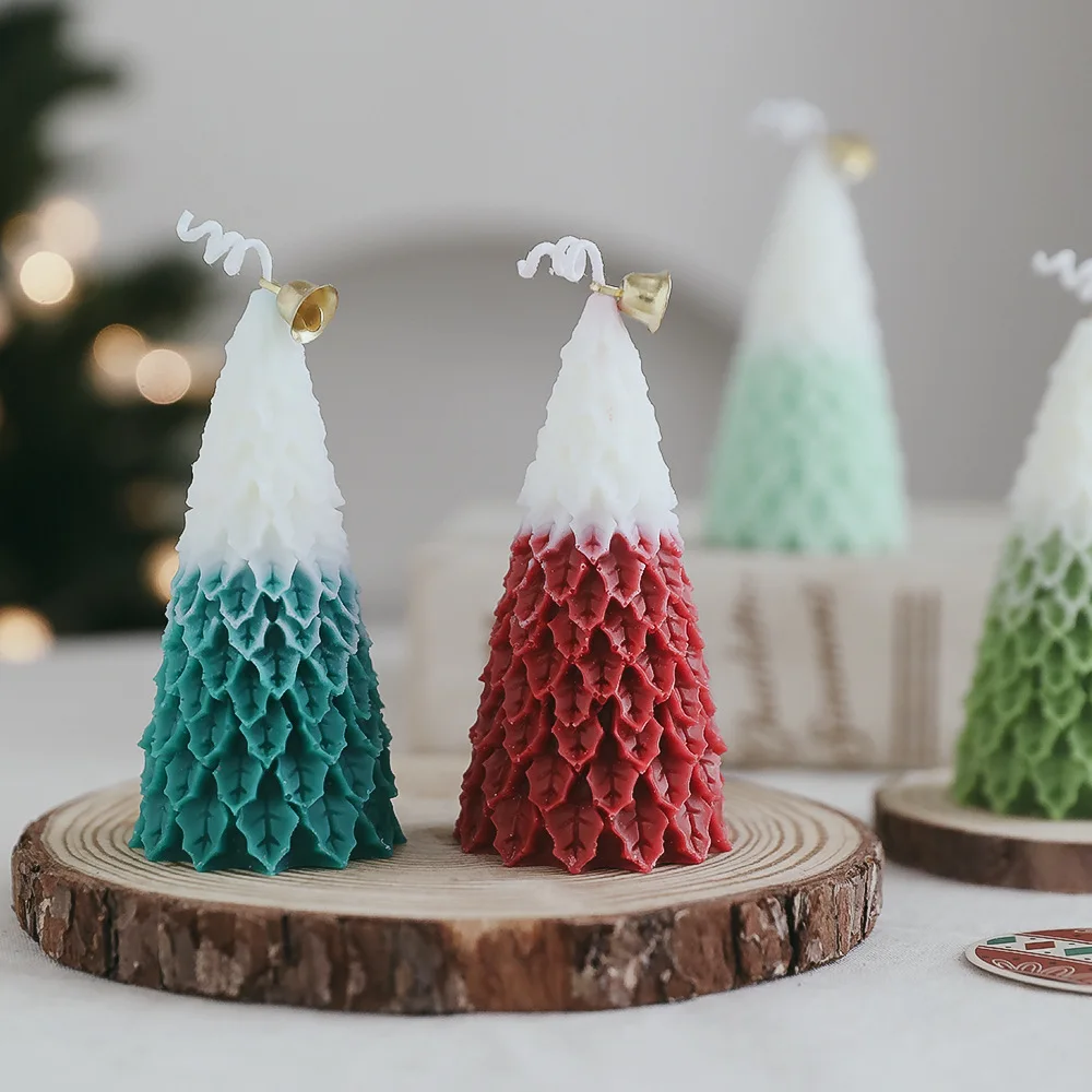 

Christmas Candle Tree Shape Candles with Bell Christmas Supplies Double Color Scented Candles Christmas Gift