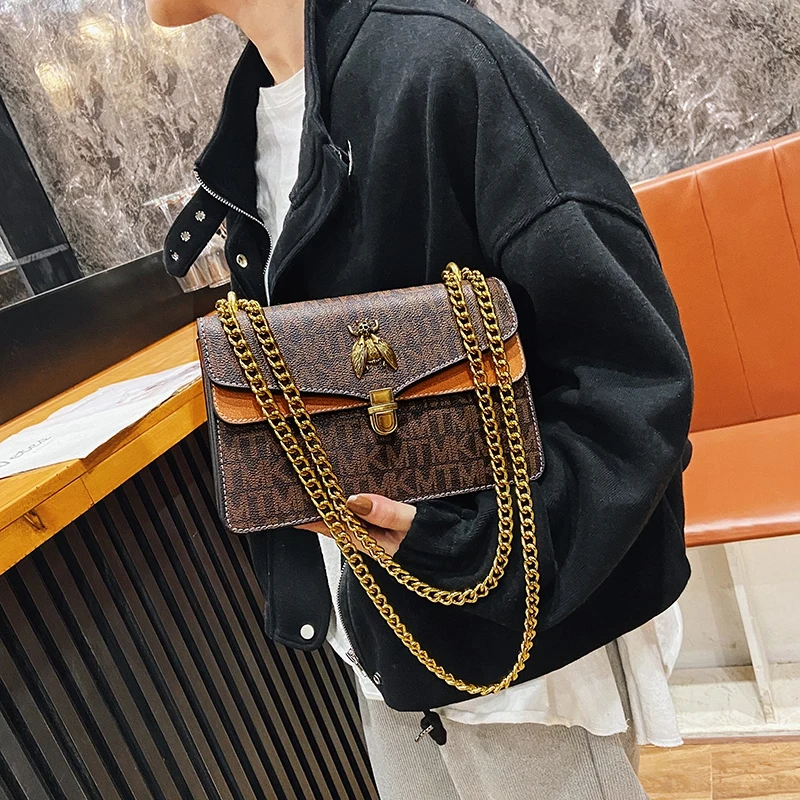 

2021 Single Shoulder Handbags Chain High Quality Pu Leather Printed Women's Crossbody Bag for Women, As show or custom you like color