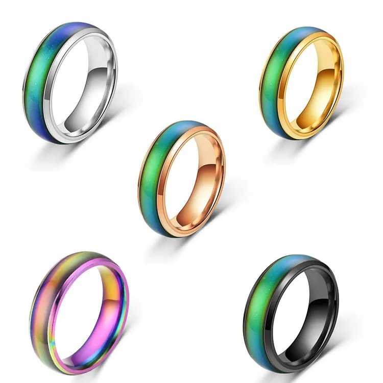 

Fashion Titanium Mood Rings Temperature Emotion Feeling Engagement Rings Couple