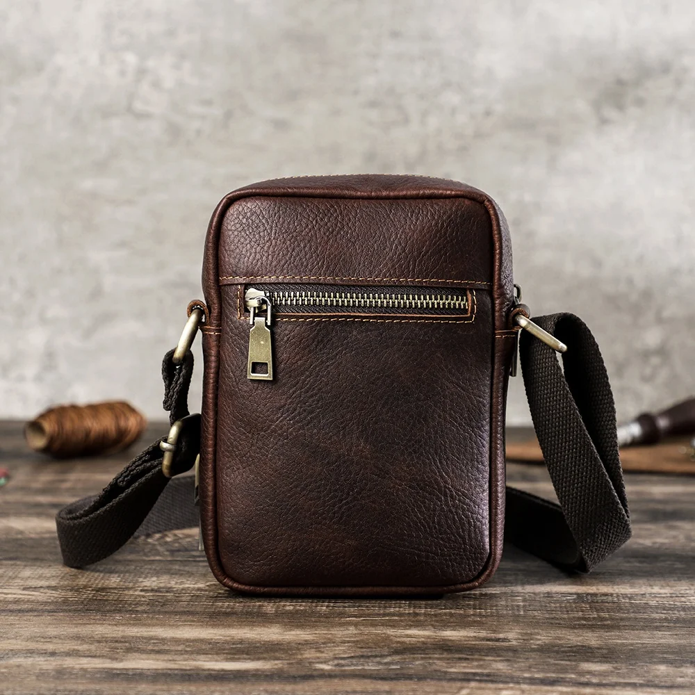 

Full Grain Cowhide Leather Small Messenger Bag Men Luxury bags mini sling crossbody shoulder bags for men 6.7" phone