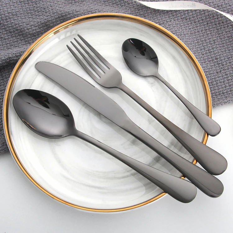 

amazon hot sellings stainless steel flatware black cutlery set black flatware spoon fork set