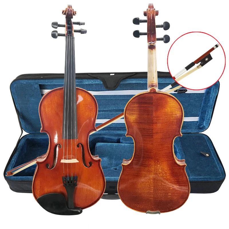 

Musical instrument handmade 4/4 professional german style advanced violin violino for sale made in China, Gloss antique style orange brown