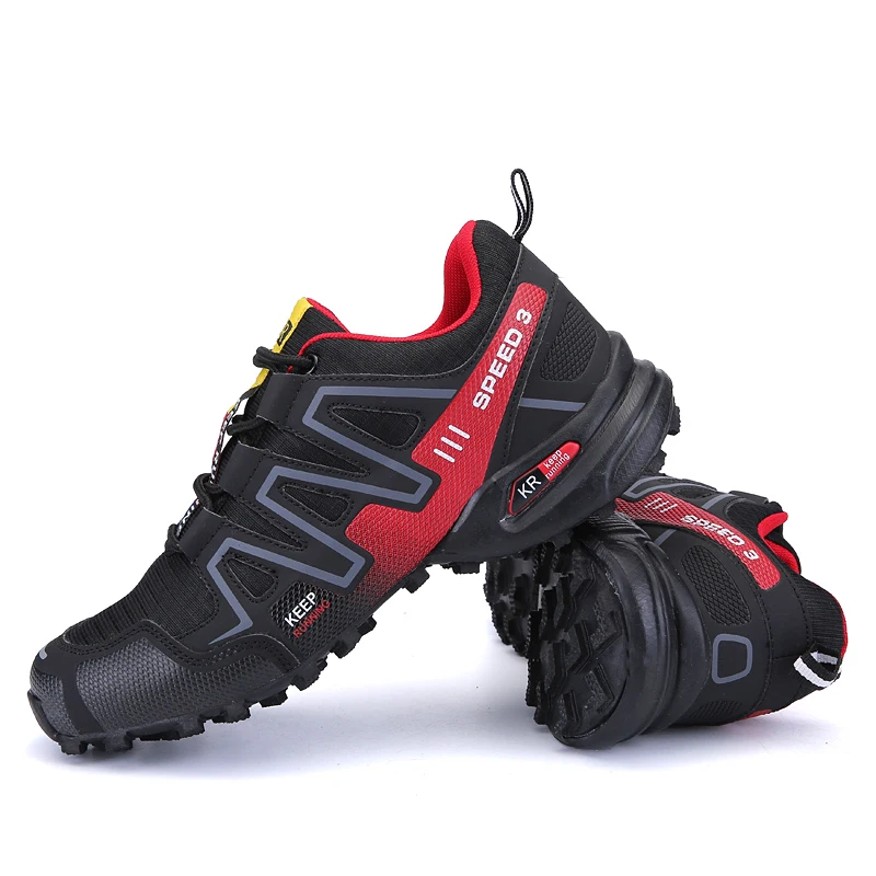 

Factory Price Hot Selling Breathable Anti Slip Outdoor Mountain Desert Salamon Hiking Boots Men Climbing Shoes, Black red/ grey green