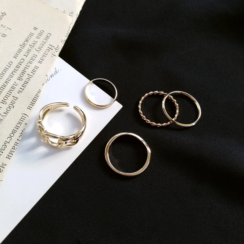 

Retro five piece/set Open Geometric Ring Korean Version of Ins Cold Wind Joint Ring Set for Female