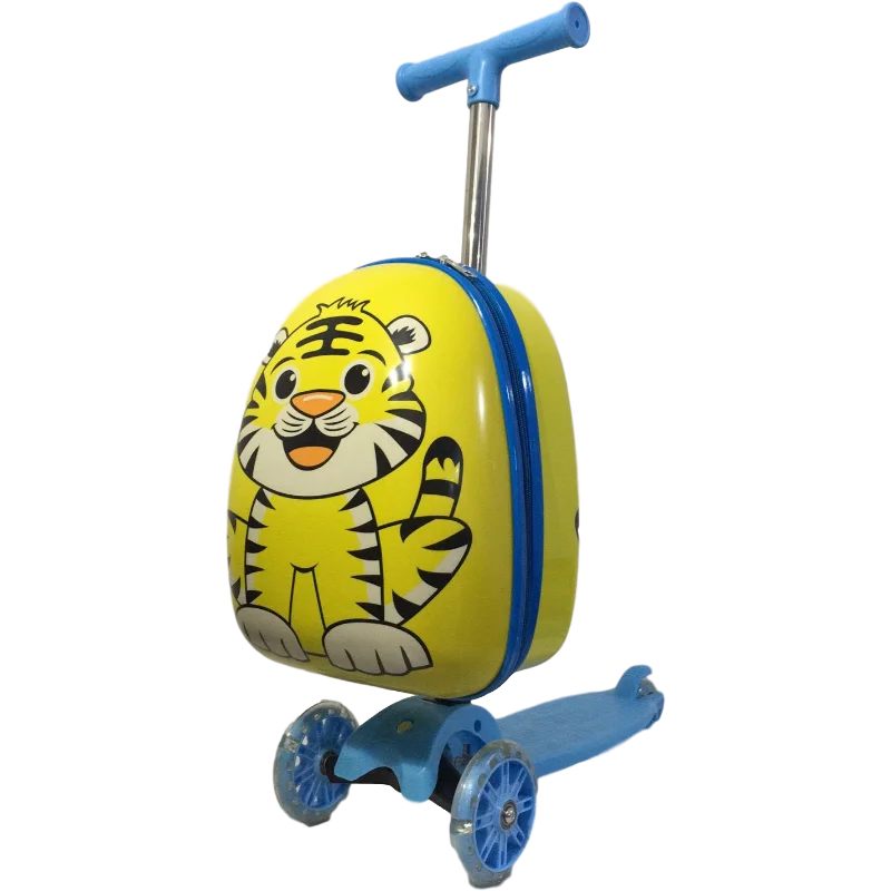 

New Design Animal Printing Kids Kick Three Wheel Foldable Luggage Scooter, Contact me to get more color