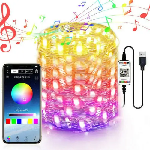 USB LED String Light Bluetooth App Control String Light Lamp Waterproof Outdoor Fairy Light for Christmas Tree Decoration