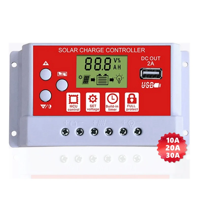 

DEMUDA 10A 20A 30A PWM Solar Charge Controller for Lithium Ion Lifepo4 Battery with Back light Function