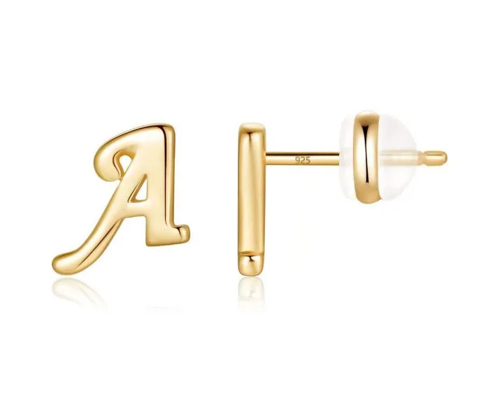 

2021 Best-selling letter Stud Earrings 26 Alphabet A-Z Gold Plated Sterling Silver Post Tiny Studs, Golden