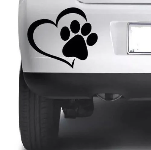 

Pet Paw Print With Heart Dog Cat Vinyl Decal laptop Bumper Car Window Sticker decal, 12 colors