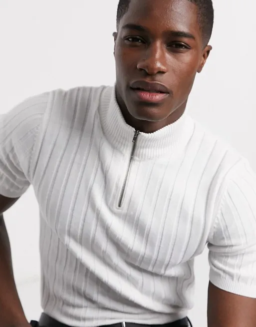 Ky White High Neck Zip Fastening Short 
