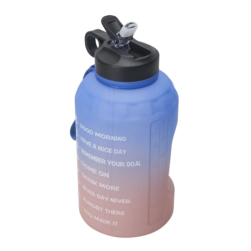 

2021 new amazon 2.2L half gallon sport water bottle Gradient color Large Capacity motivational Water Bottle PETG Plastic, Customized color