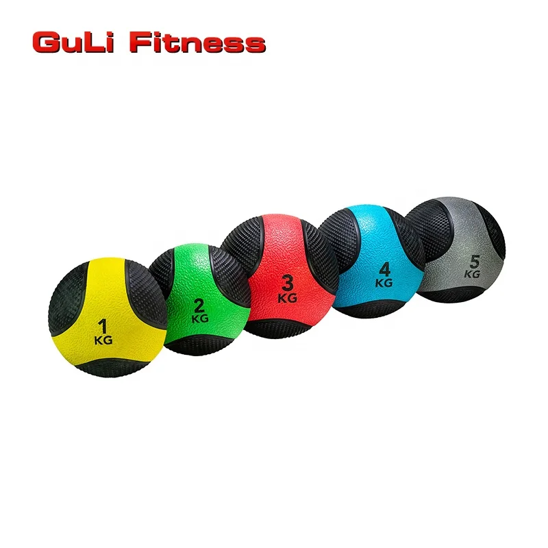 

Guli Fitness Wholesale Portable Gym Exercise Training Equipment Rubber Medicine Ball 2 Color Weighted Ball Set 1-10KG, Black or customized