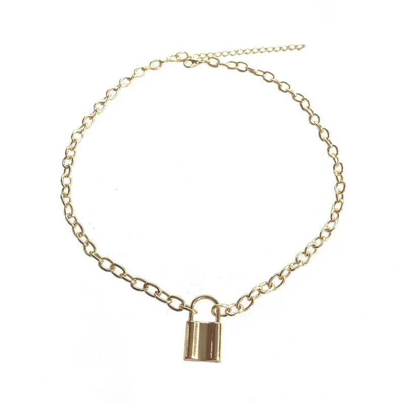 

Punk Chain with Lock Necklace for Women Men Gold lock Pendant Necklace Statement Gothic Cool Collier Femme Fashion Jewelry, Silver gold