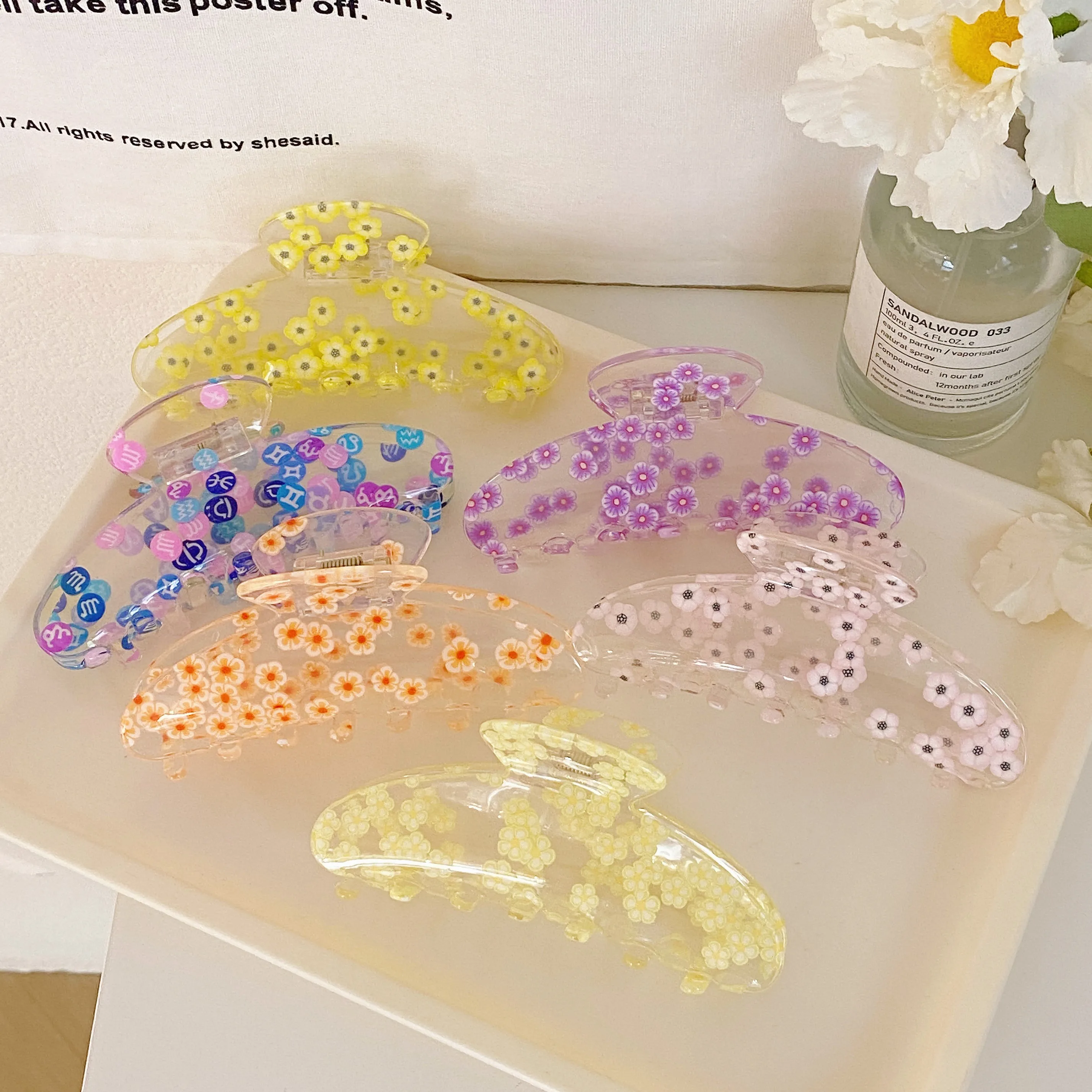 

Floral Banana Clip Acrylic Custom Speckled Hair Claw Clamps Fashion Accessories Transparent New Design Cute Spring Summer 27g