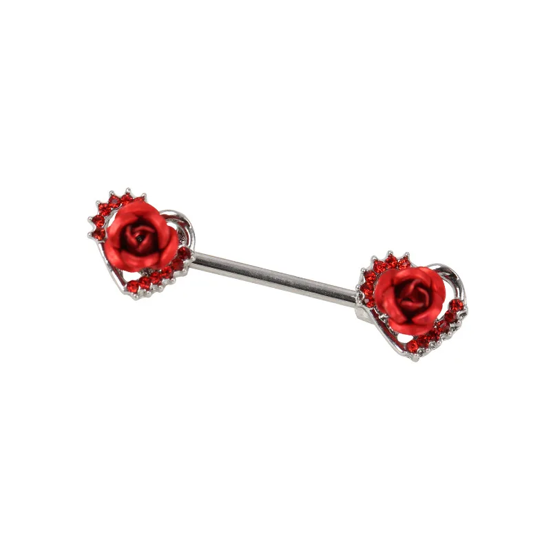 

Gaby Hot Sale 14G Stainless Steel Crystal Rose Flower Nipple Ring Piercing Body Jewelry, Steel color