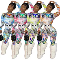 

B91981 Lady sexy jumpsuit long sleeves bodycon piece pant printed long pant rompers for women hot sale clothing 2019