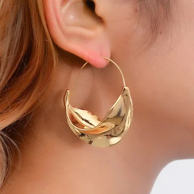 

Trendy Statement Women Jewelry Metal Geometric Hoop Earrings Personalize 18K Real Gold Plated 3D Hollow Circle Big Hoop Earrings, As picture