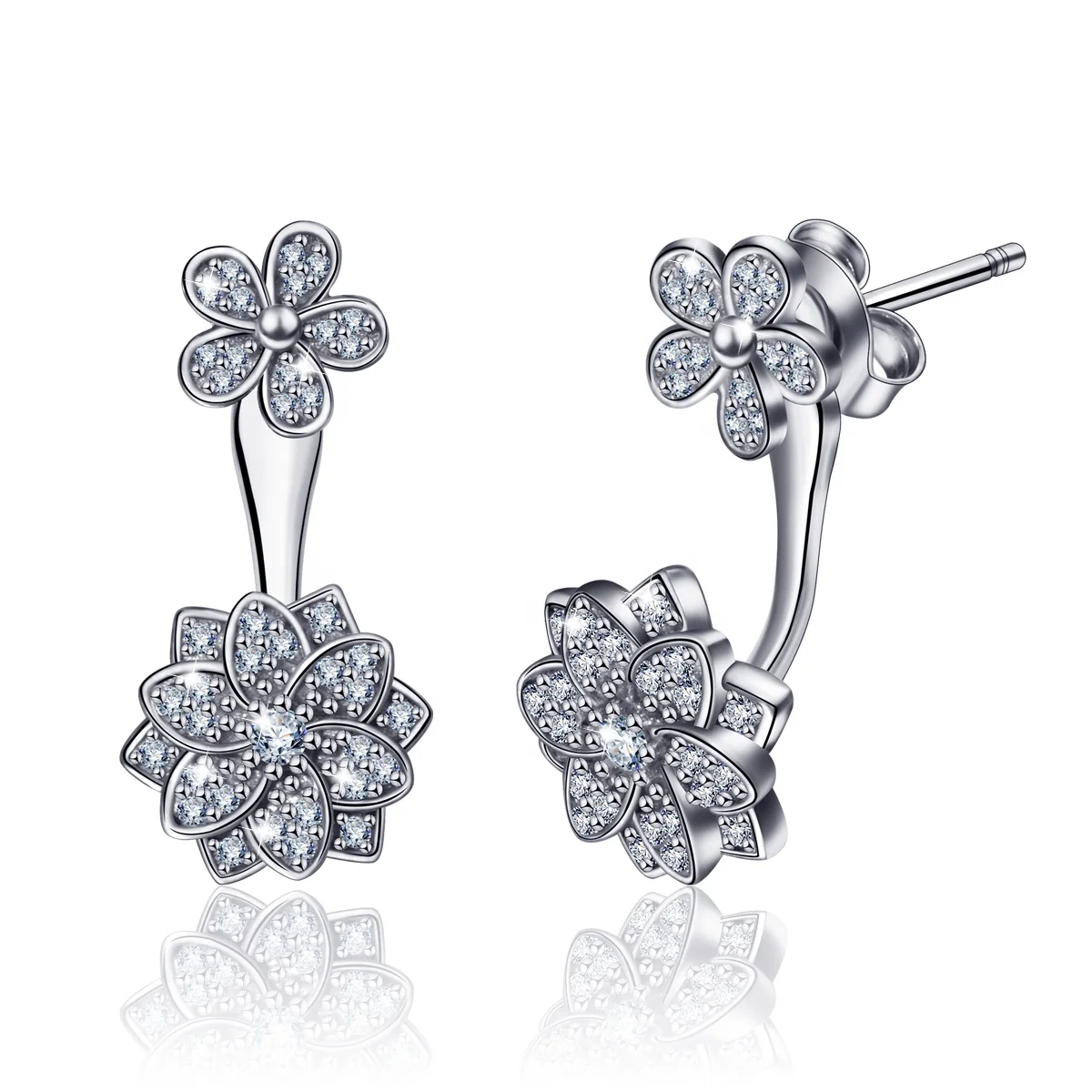 

Merryshine 925 Sterling Silver Cubic Zirconia Flower Stud Earrings for Women