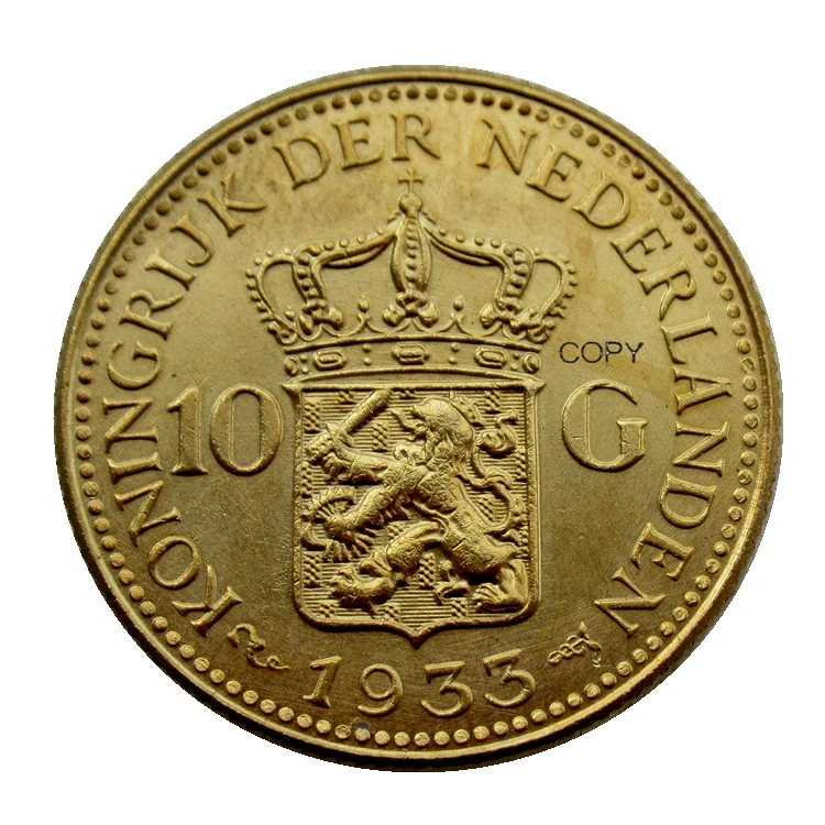 

Reproduction 1933 Netherlands Wilhelmina I 10 Gulden Gold Plated Decorative Coin
