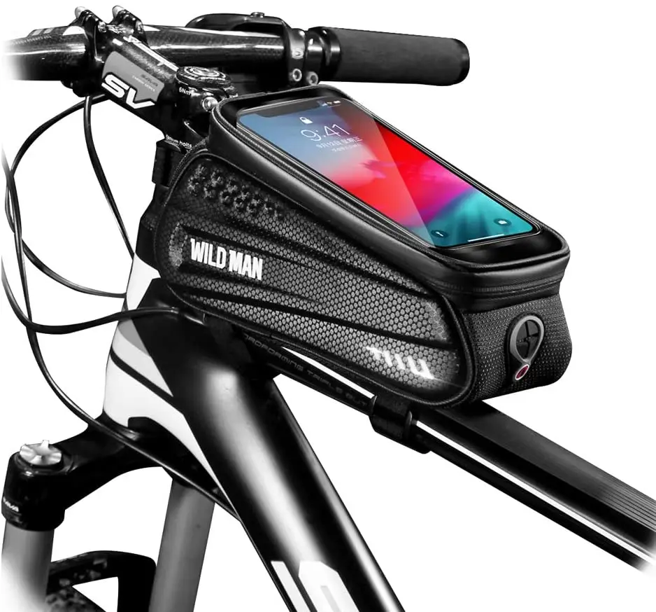 

Wildmx Hard shell bicycle front mountain bike mobile phone touch screen tube saddle bag riding equipment bike bag, Black