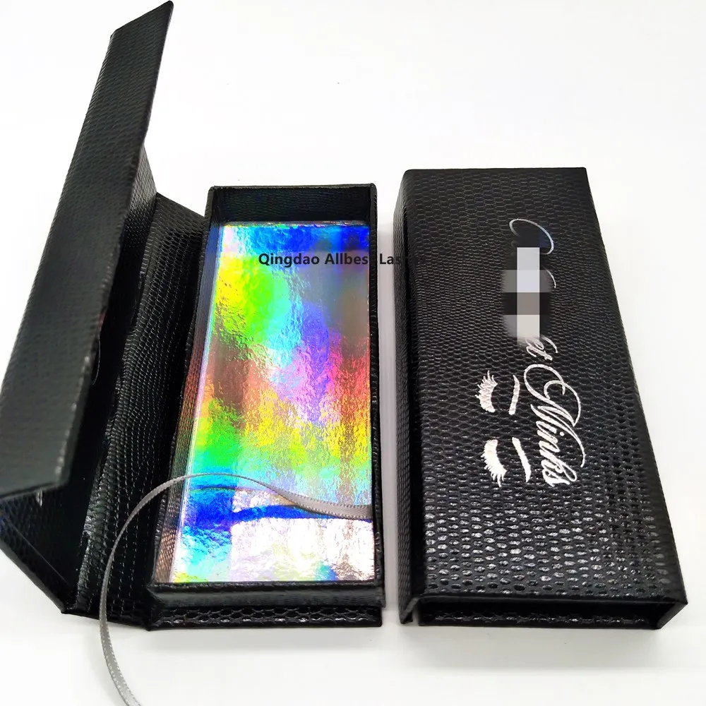 

Private Label Black Custom Logo Snake Skin Paper Lash Packaging Box With Holographic Stamping Logo