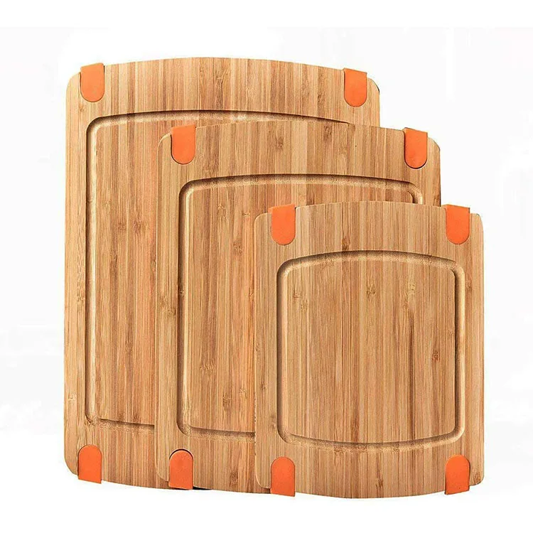 

New Design 3-piece Non-slip Silicone Thick Slotted Natural Degradable Kitchen Cutting Board Bamboo