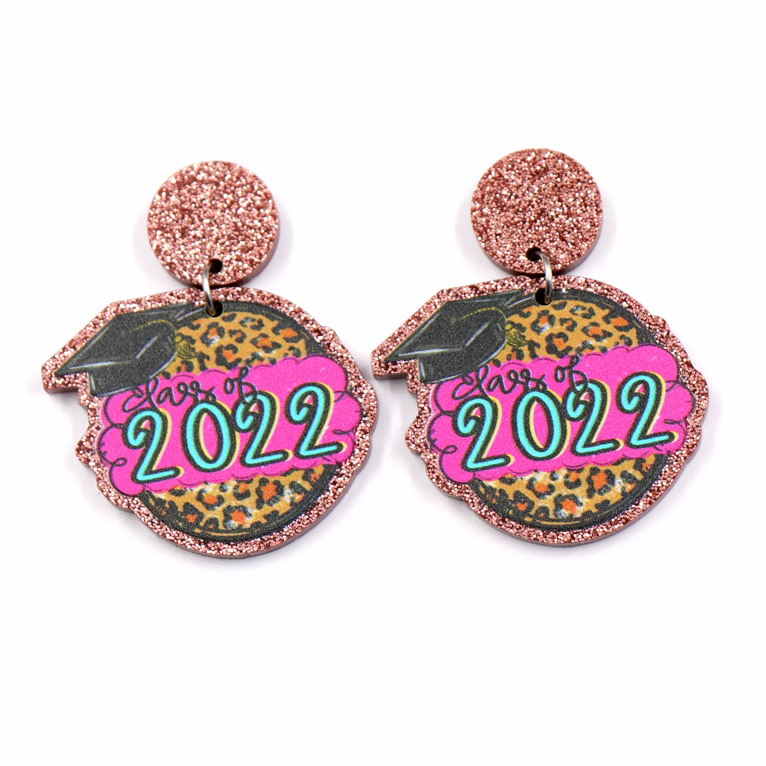 

ERS624ER1410 Factory top fashion 2022 Handmade Graduation Earrings Class of 2022 Hat Glitter Acrylic Jewelry