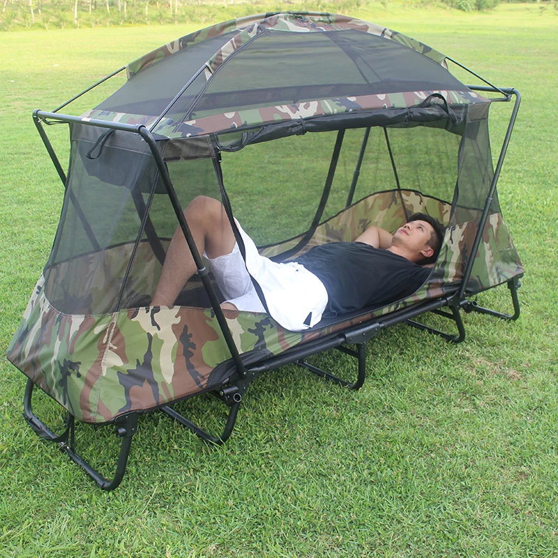 

Single 1 Person Sleeping Folding Double Layer Military Grade Fabric Off Ground Camping Tent Cot camping tent sale