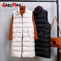 

GareMay Autumn Winter Slim Fit Warm Simple Coat Cotton Vest Ladies Casual Waistcoat Female Sleeveless Long Jacket Women's Vest