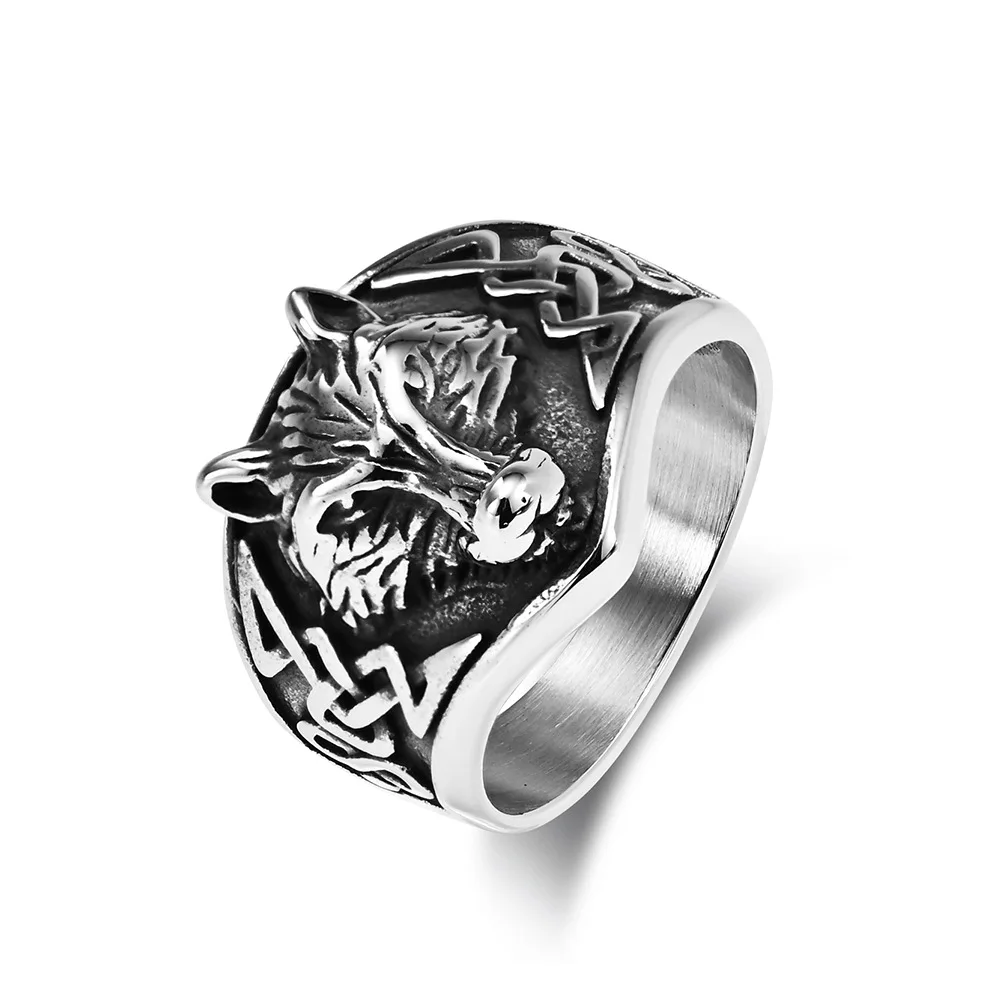 

Energinox Nordic Vintage Style Celtic Wolf Men's Stainless Steel Wolf Head Ring