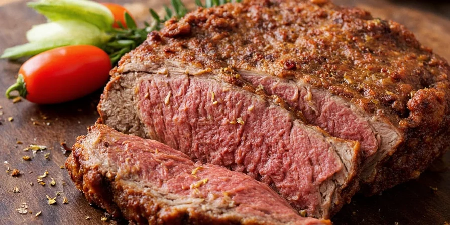 Close-up of hand applying seasoning to raw meat