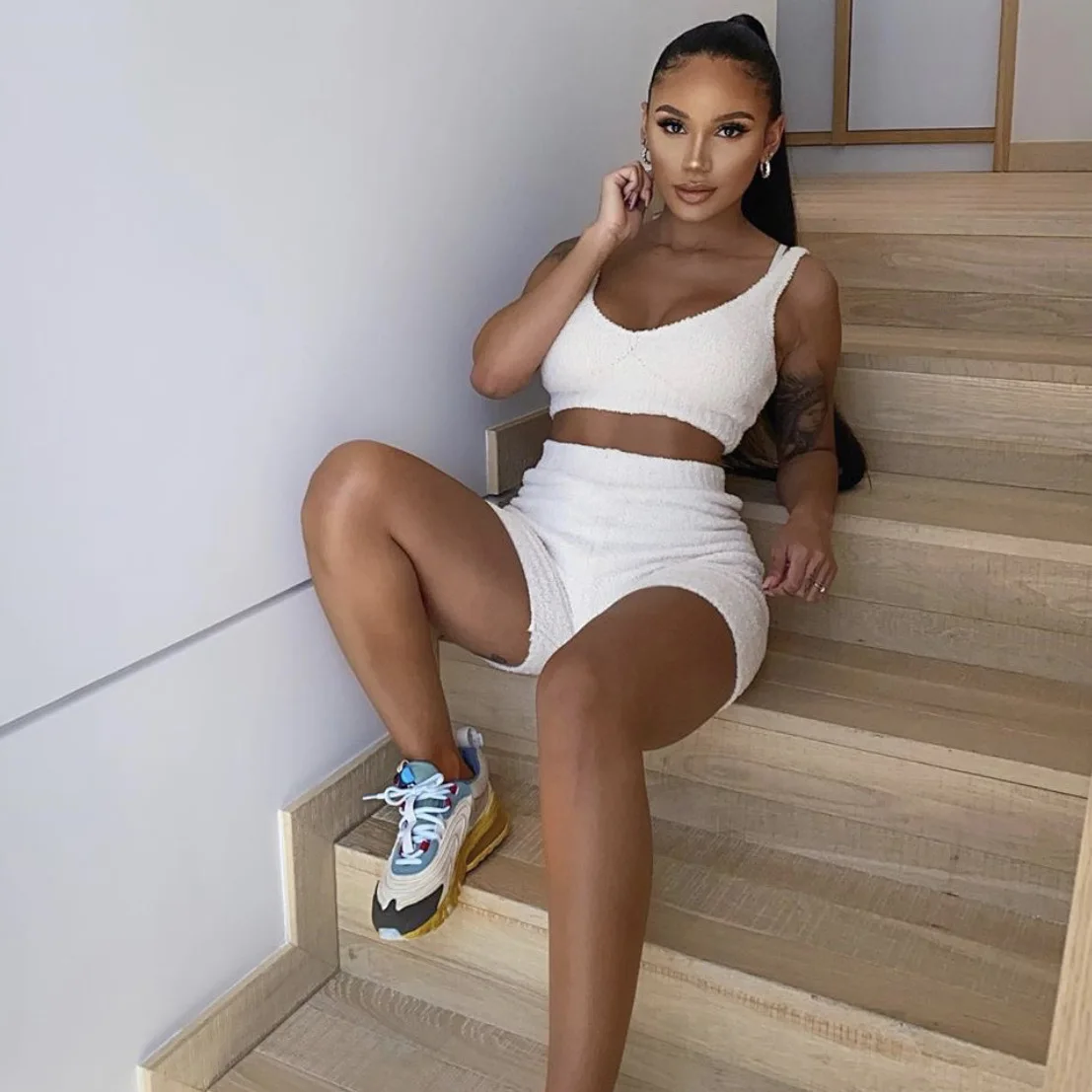 

High Quality Plush home clothes Solid Color Women Sweater Two Pieces Suit