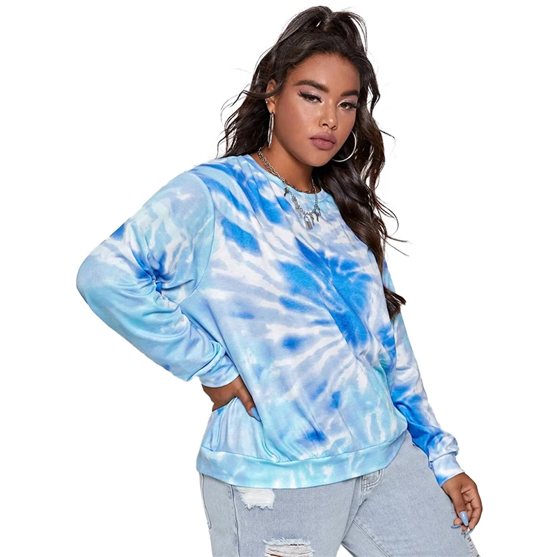 

New style women leisure round collar long sleeve plus size knitting tie-dye sweatshirt, Customized color
