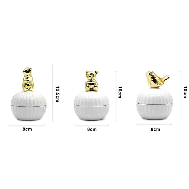 

High quality custom animal decor organizer storage tank jewelry ceramic ring dish with lid, White or customize