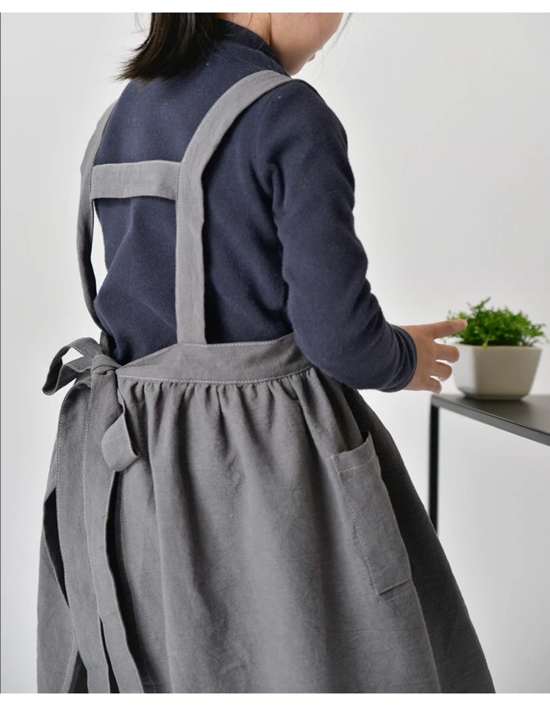 自定义标志围裙日式复古工作室花朵百褶裙系带棉麻文艺工作服