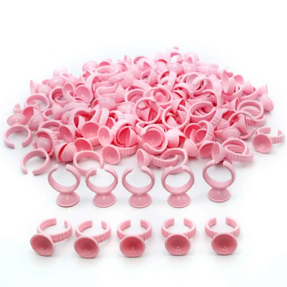 

Pink Disposable Plastic Nail Art Tattoo Glue Rings Holder Eyelash Extension Rings Adhesive Pigment Holders Finger Beauty Tools