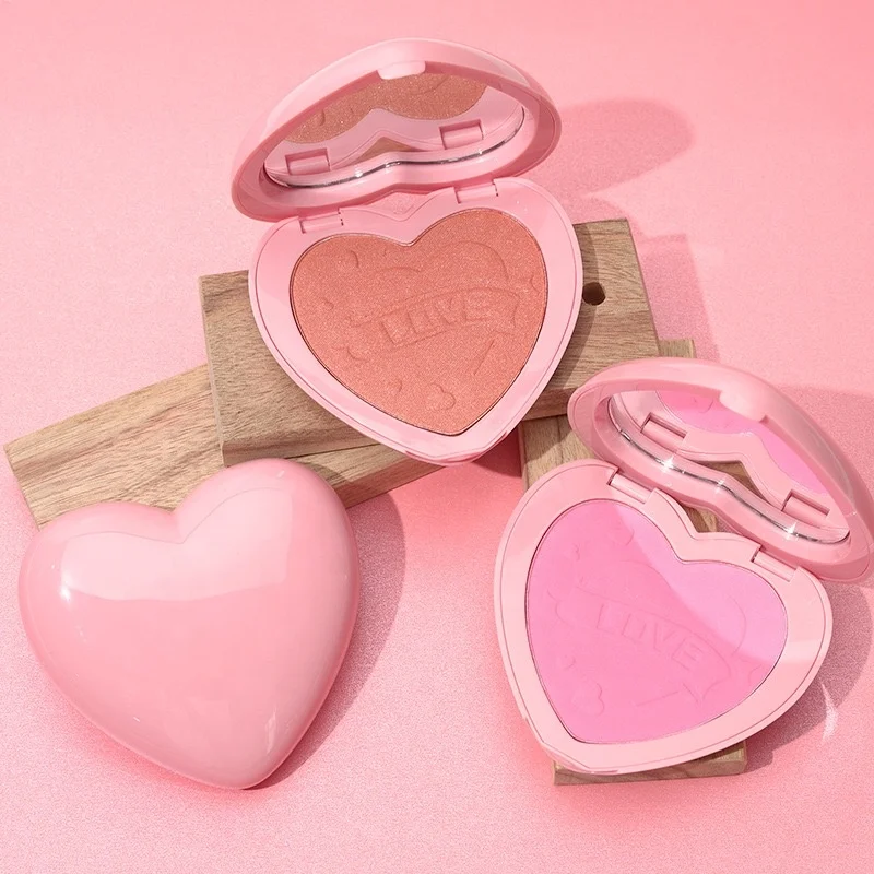

Long Lasting Custom Makeup Blusher Palette Private Label Vegan Blush Powder Pink Heart Shape Packaging With Your Logo