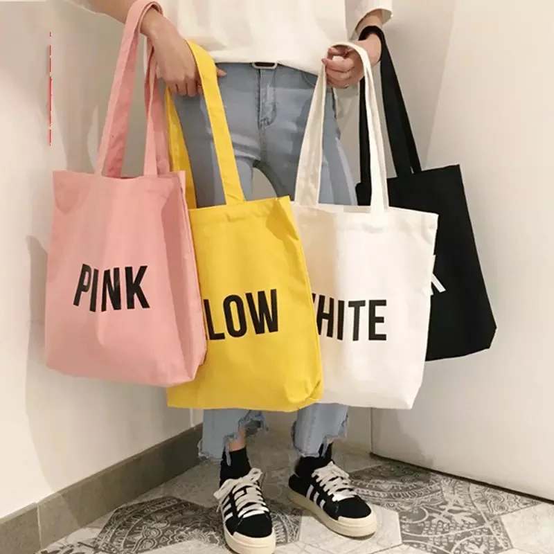 

Women Custom Printed Recycled Plain Organic Tote Bulk Large Reusable Canvas Ladies Bags Shoulder Cotton Shopping Bag With Logo, Black white yellow pink/customized color