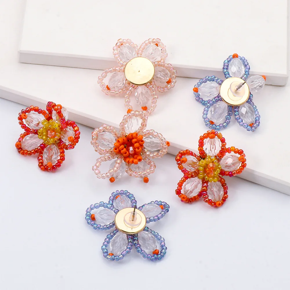 

Handmade Jewelry Blue Seed Beaded Flower Stud Earrings Colorful Seed Beaded Flower Daisy Earrings For Gift