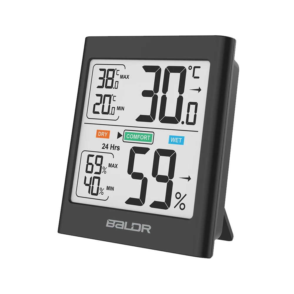 

Wireless Indoor Hygrometer Thermometer Humidity Digital Table Clock with Temperature, White