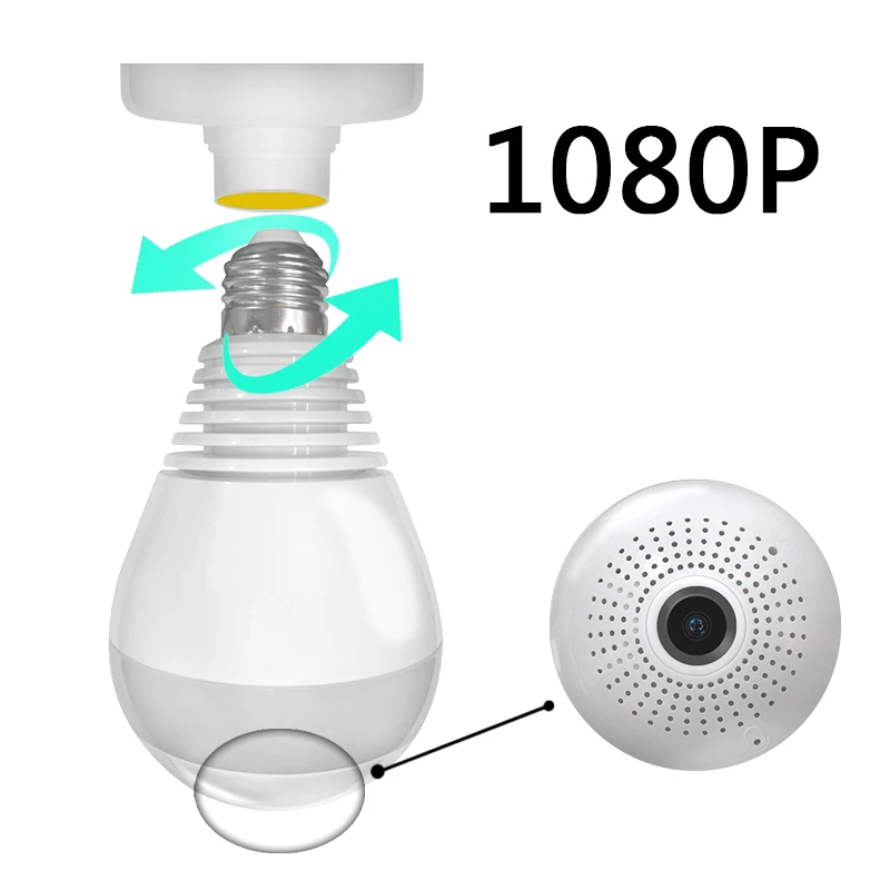 Smart Bulb Security Camera 1080p Night Vision Fhd 360 Panoramic Motion Sensor Led Lamp V380 Ip