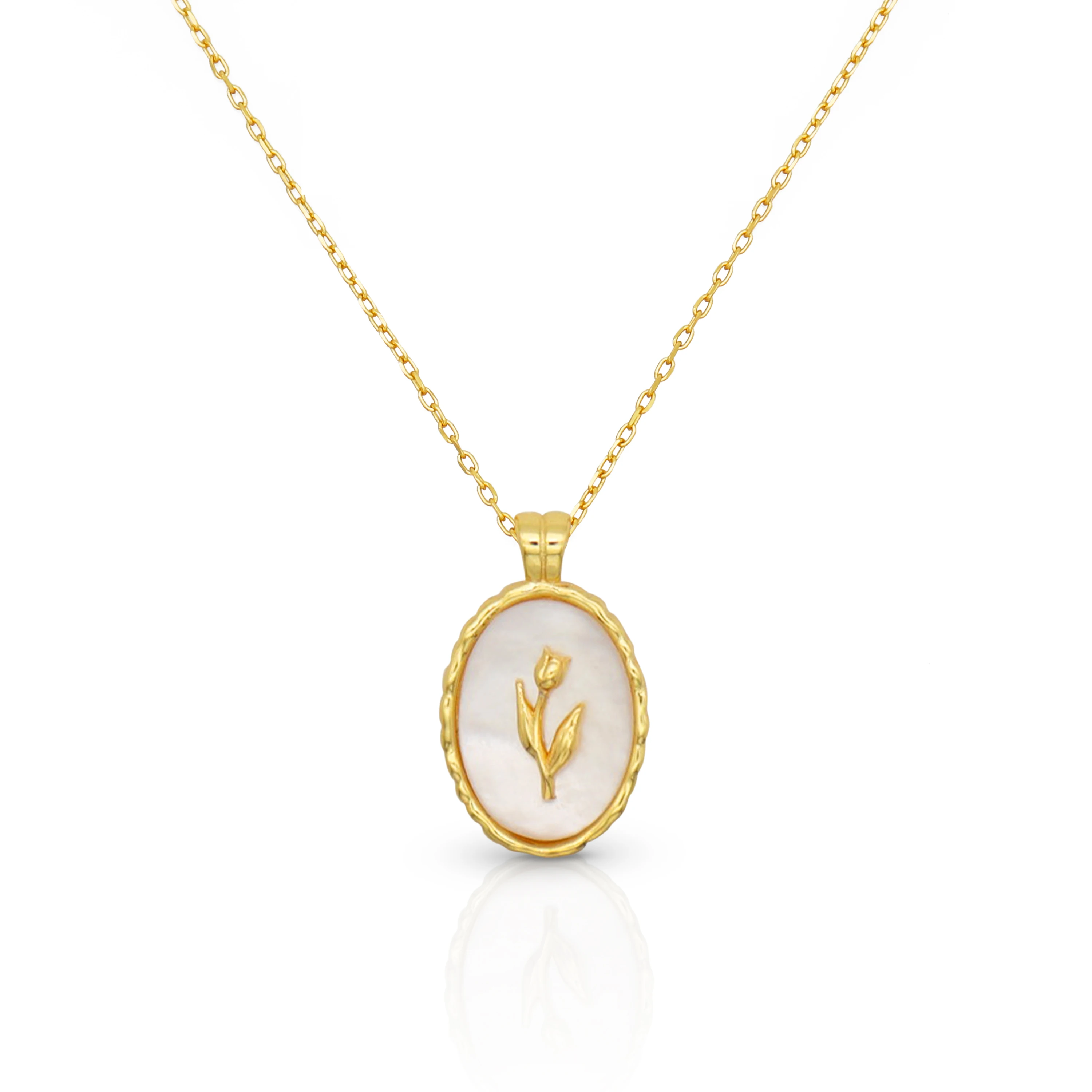 

Chris April in stock simple design 925 sterling silver gold plated tulip and shell pendant necklace