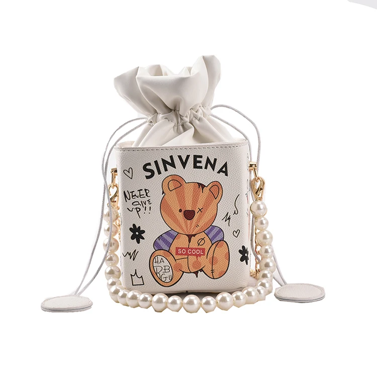 

2021 new fashion women summer single shoulder bag bear pearl chain box messenger bag, White,beige,khaki,black