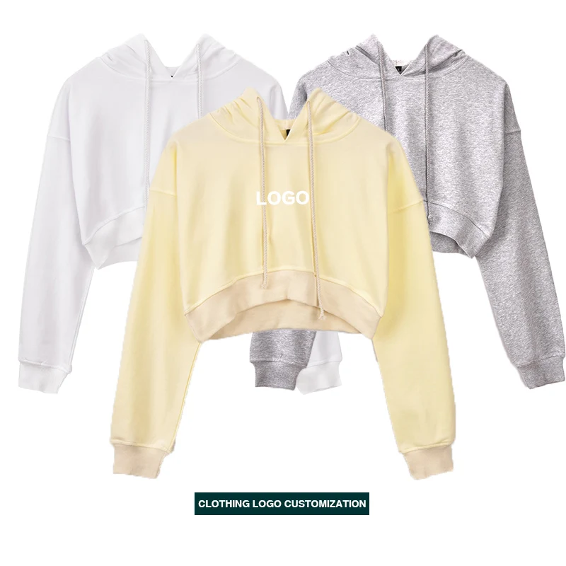 

Fashion Women Clothing Sexy Custom Logo Close Bottom 100% cotton Crop Top Hoodie, Multi colors